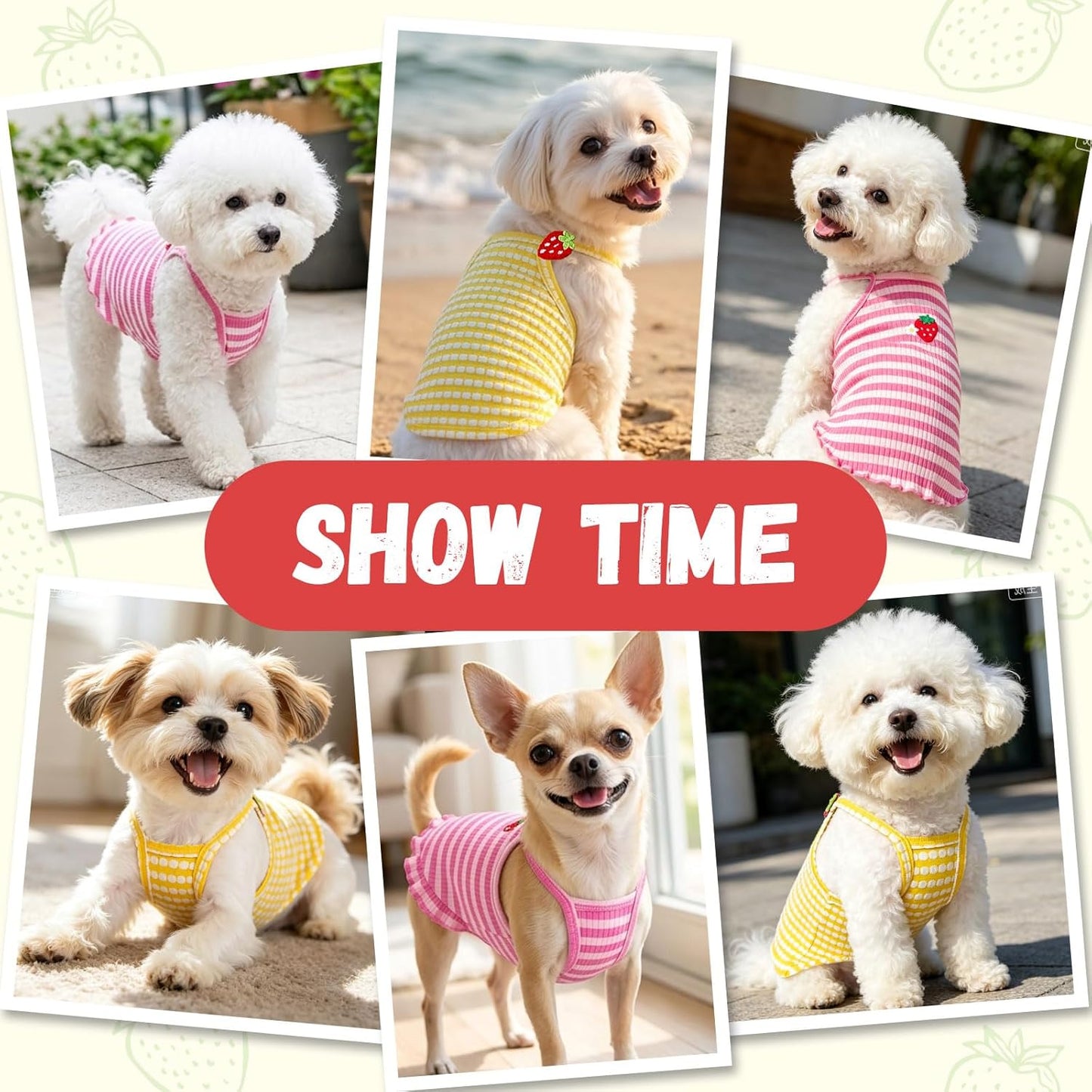 2 Pack Dog Shirts for Small Dogs Cute Girl Dog Clothes Strawberry Stripe & Polka Dot Puppy Tshirt Summer Sleeveless Pet Tank Top Breathable Doggy Outfits Cat Chihuahua Yorkie Shih Tzu Clothes