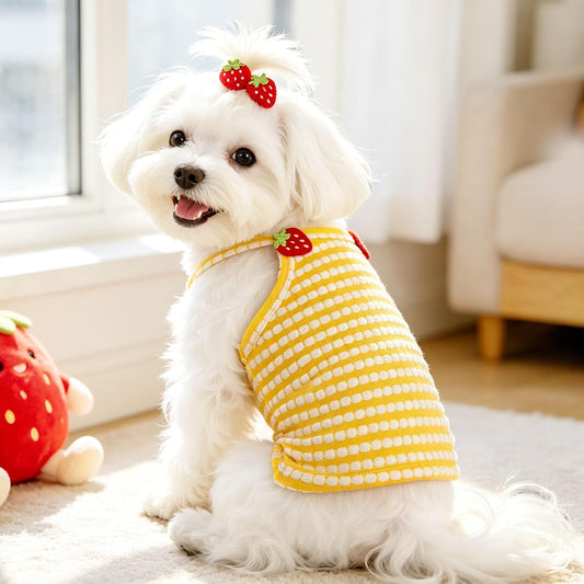 2 Pack Dog Shirts for Small Dogs Cute Girl Dog Clothes Strawberry Stripe & Polka Dot Puppy Tshirt Summer Sleeveless Pet Tank Top Breathable Doggy Outfits Cat Chihuahua Yorkie Shih Tzu Clothes