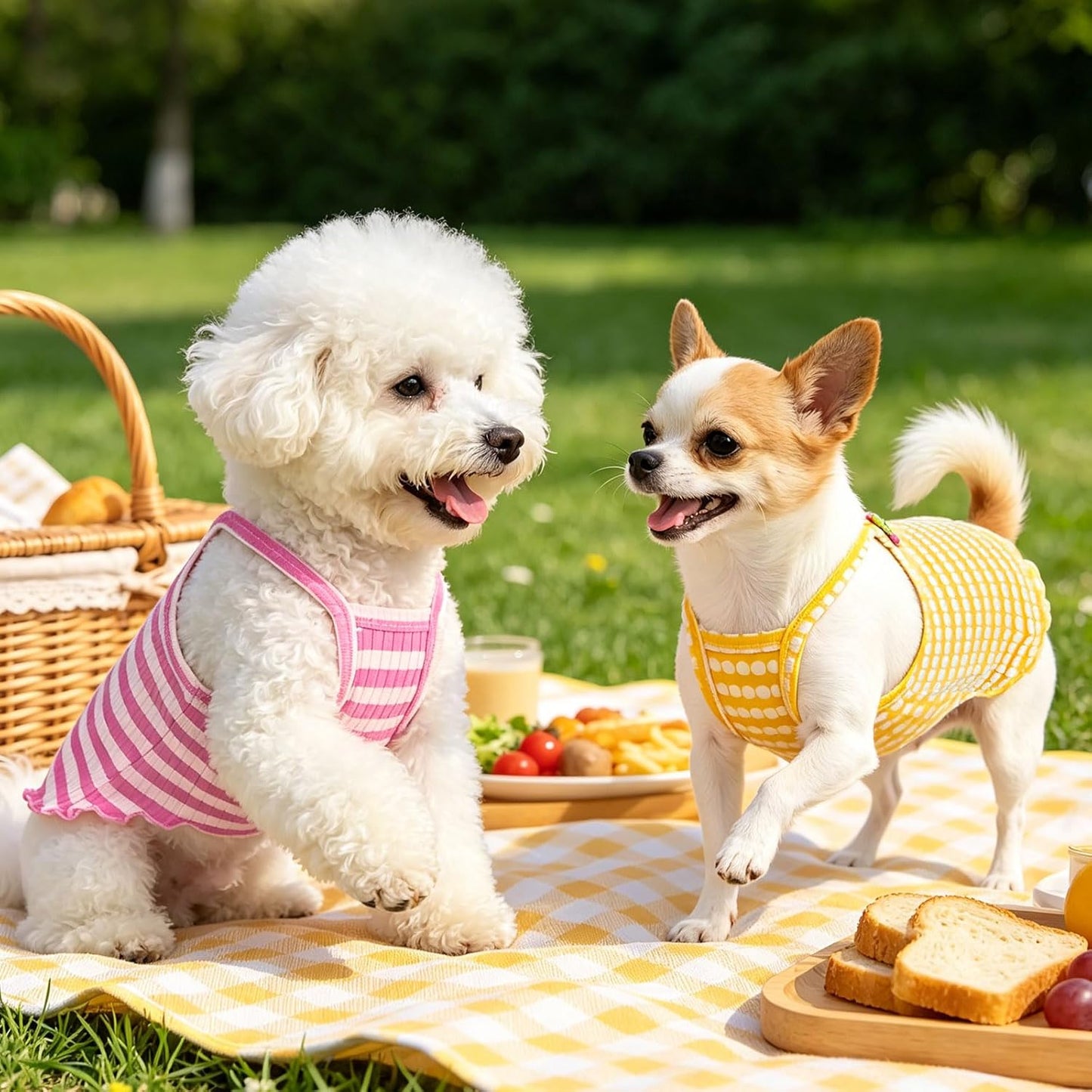 2 Pack Dog Shirts for Small Dogs Cute Girl Dog Clothes Strawberry Stripe & Polka Dot Puppy Tshirt Summer Sleeveless Pet Tank Top Breathable Doggy Outfits Cat Chihuahua Yorkie Shih Tzu Clothes