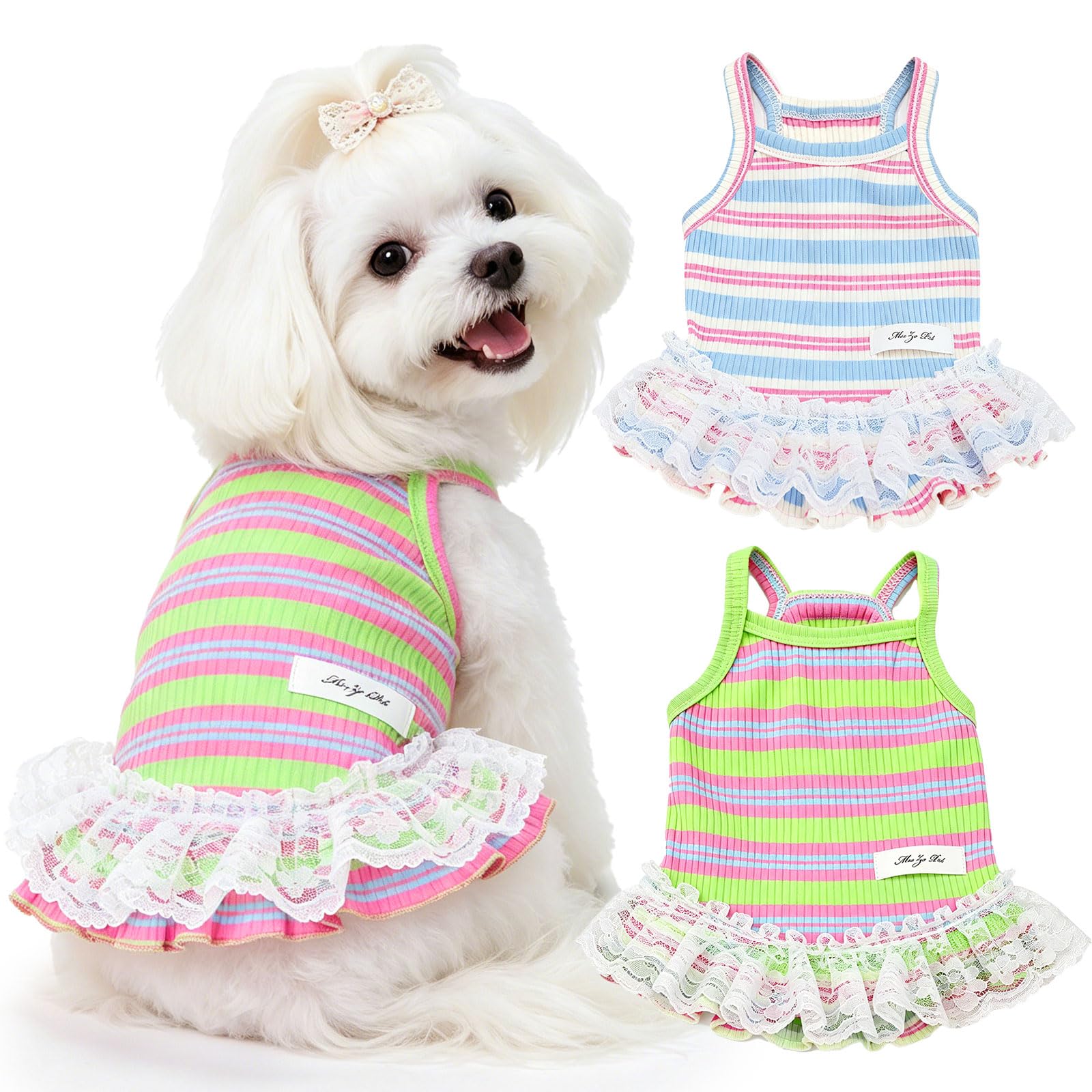 2 Pack Dog Shirts for Small Dogs Cute Girl Dog Clothes Strawberry Stripe & Polka Dot Puppy Tshirt Summer Sleeveless Pet Tank Top Breathable Doggy Outfits Cat Chihuahua Yorkie Shih Tzu Clothes