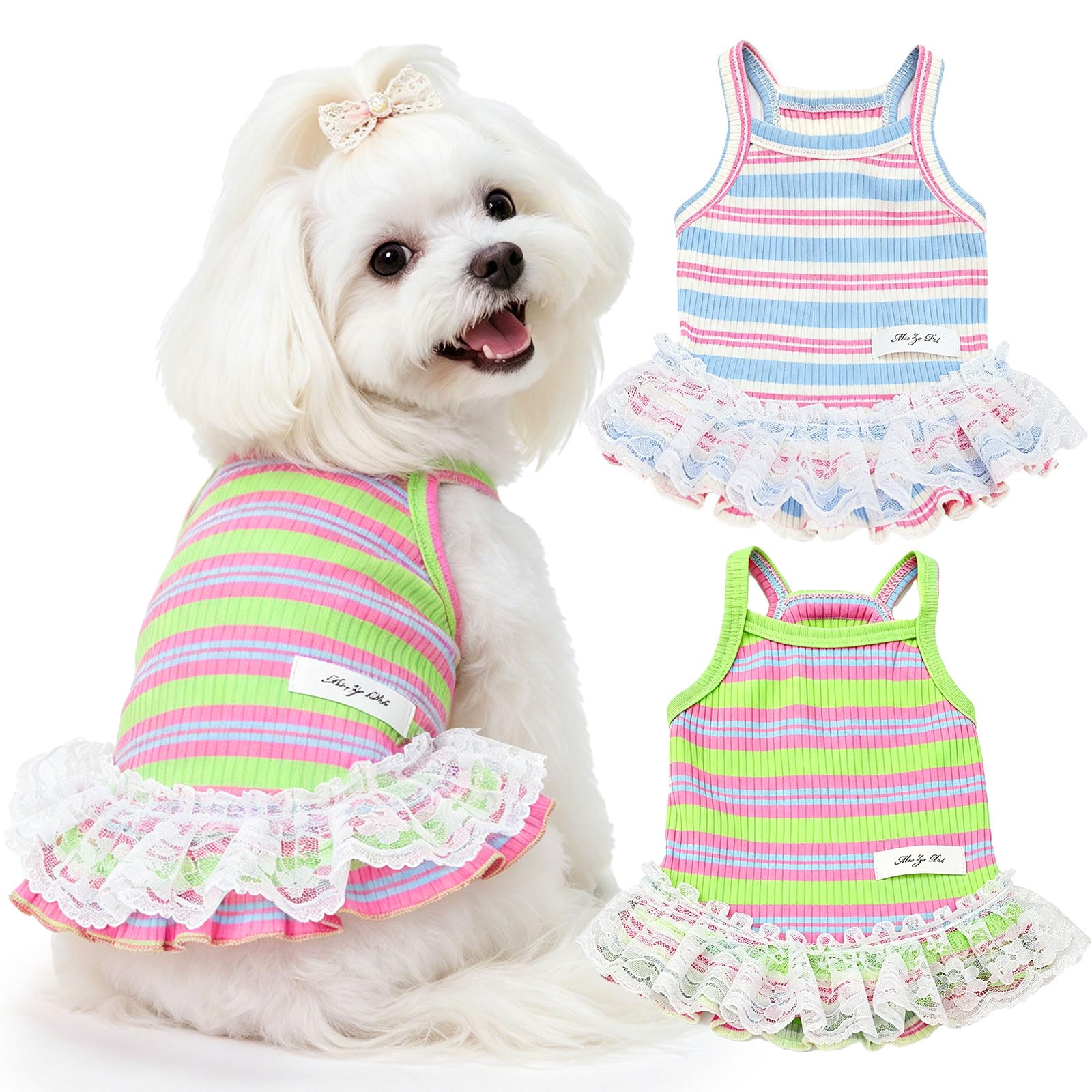 2 Pack Dog Shirts for Small Dogs Cute Girl Dog Clothes Strawberry Stripe & Polka Dot Puppy Tshirt Summer Sleeveless Pet Tank Top Breathable Doggy Outfits Cat Chihuahua Yorkie Shih Tzu Clothes